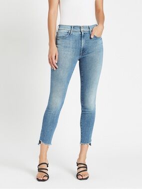 MOTHER The Stunner Zip Ankle Step Fray Jeans - Camp Expert Size 27 Blue
